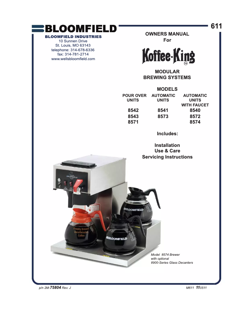 Page n°1 - Manuel utilisateur Bloomfield Koffee King 8571