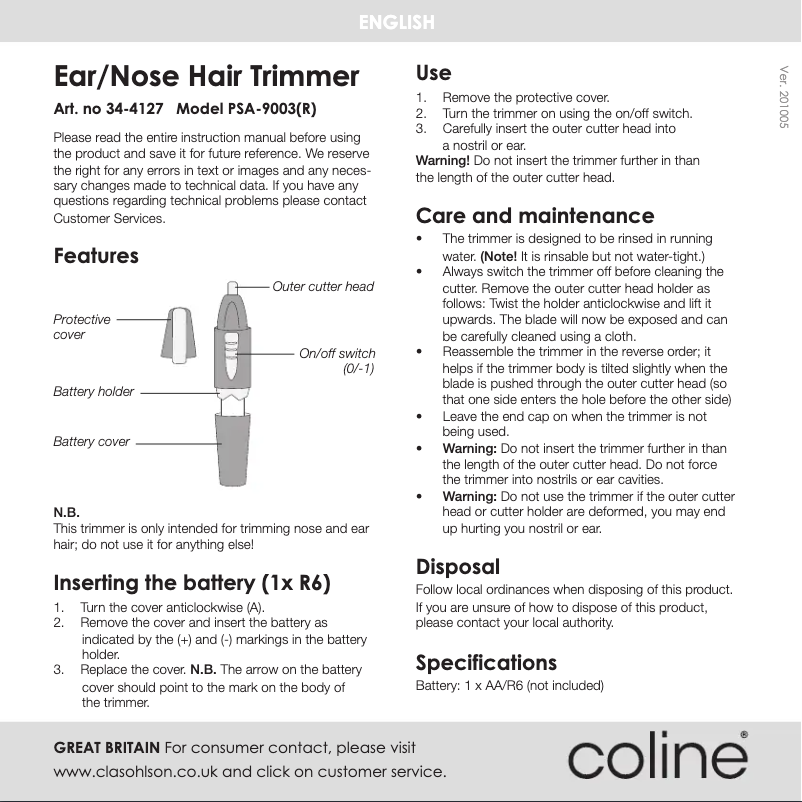 Image de la première page du manuel de l'appareil PSA-9003