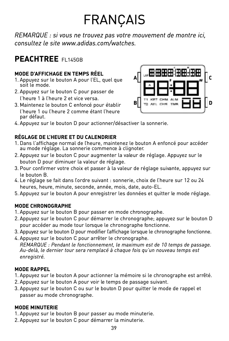 Page 1 de la notice Manuel utilisateur Adidas Curitiba QFL657