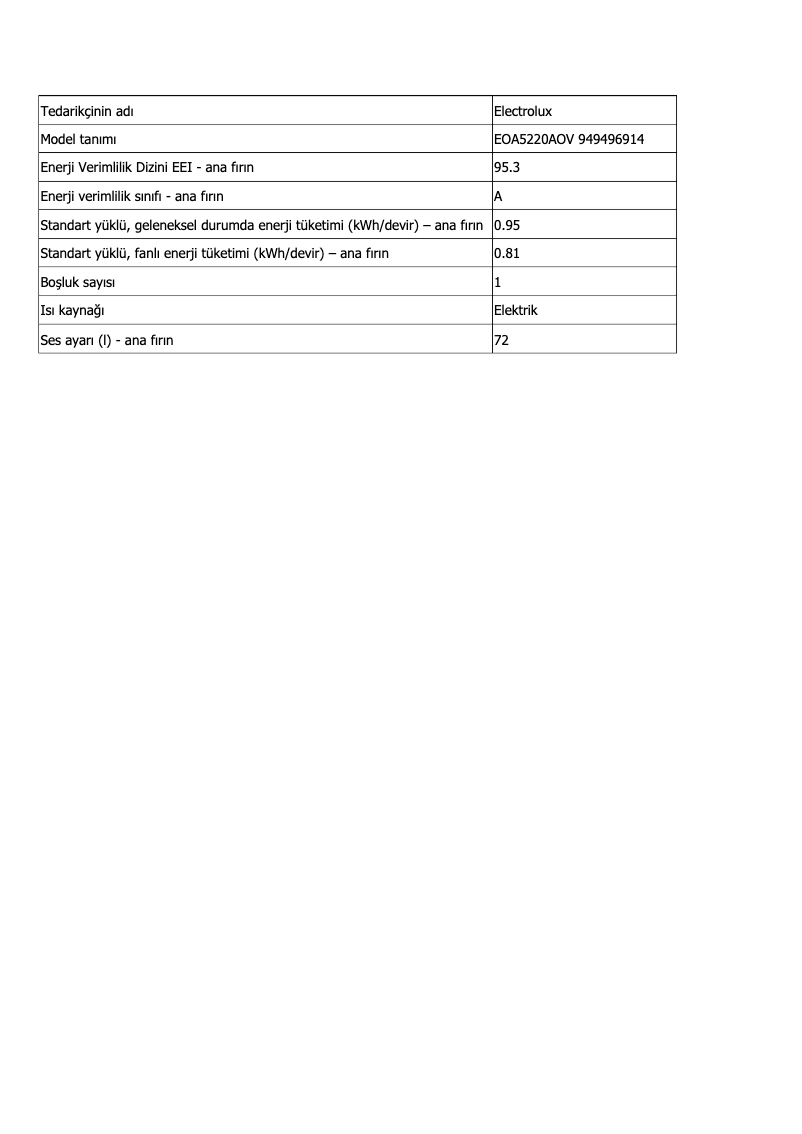 Page n°1 - Fiche technique Electrolux EOA5220AOV