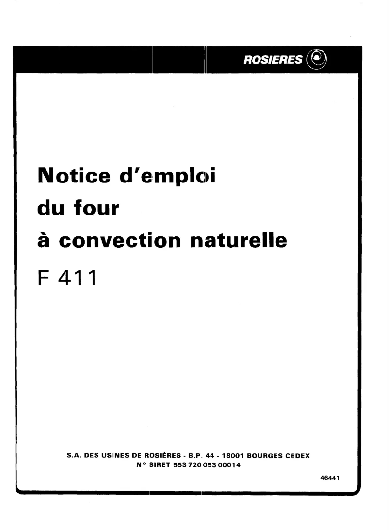 Page 1 de la notice Manuel utilisateur Rosieres F 411