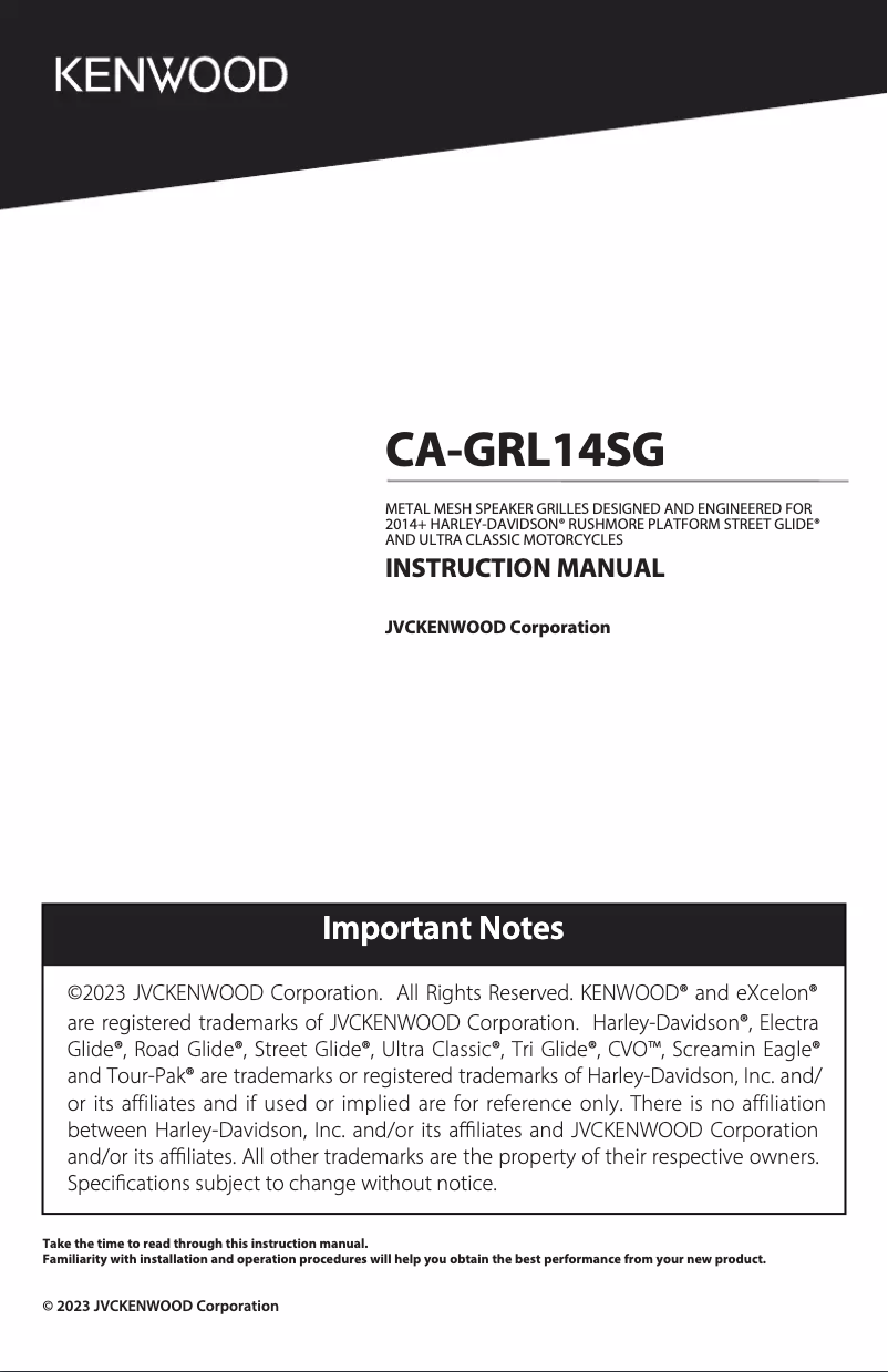 Page n°1 - Manuel utilisateur Kenwood Excelon CA-GRL14SG