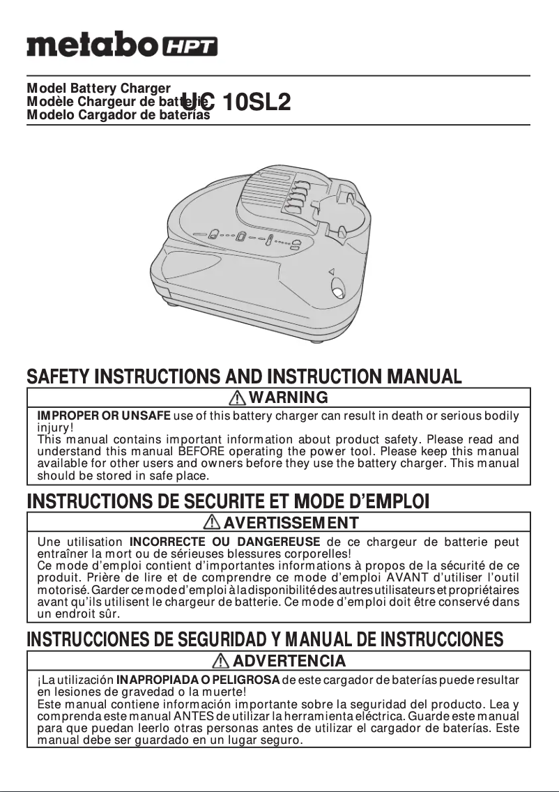 Page 1 de la notice Manuel utilisateur HiKOKI UC 10SL2