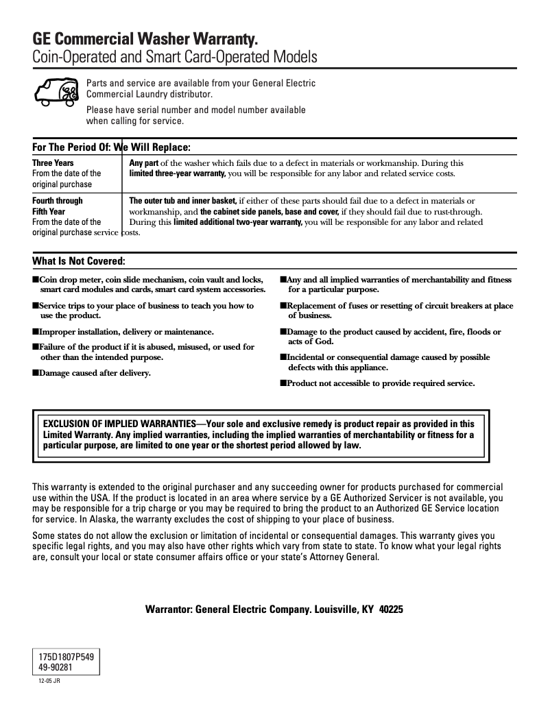 Page 1 de la notice Manuel d'utilisation et d'entretien GE WCCB1030FWC