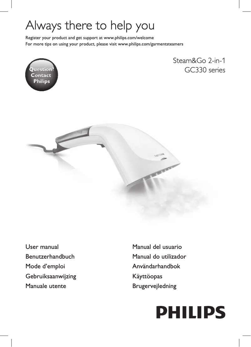 Page 1 de la notice Manuel utilisateur Philips Steam&Go GC332