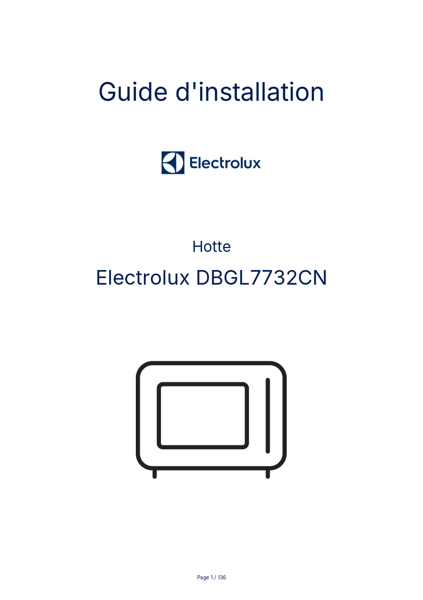 Page n°1 - Guide d'installation Electrolux DBGL7732CN