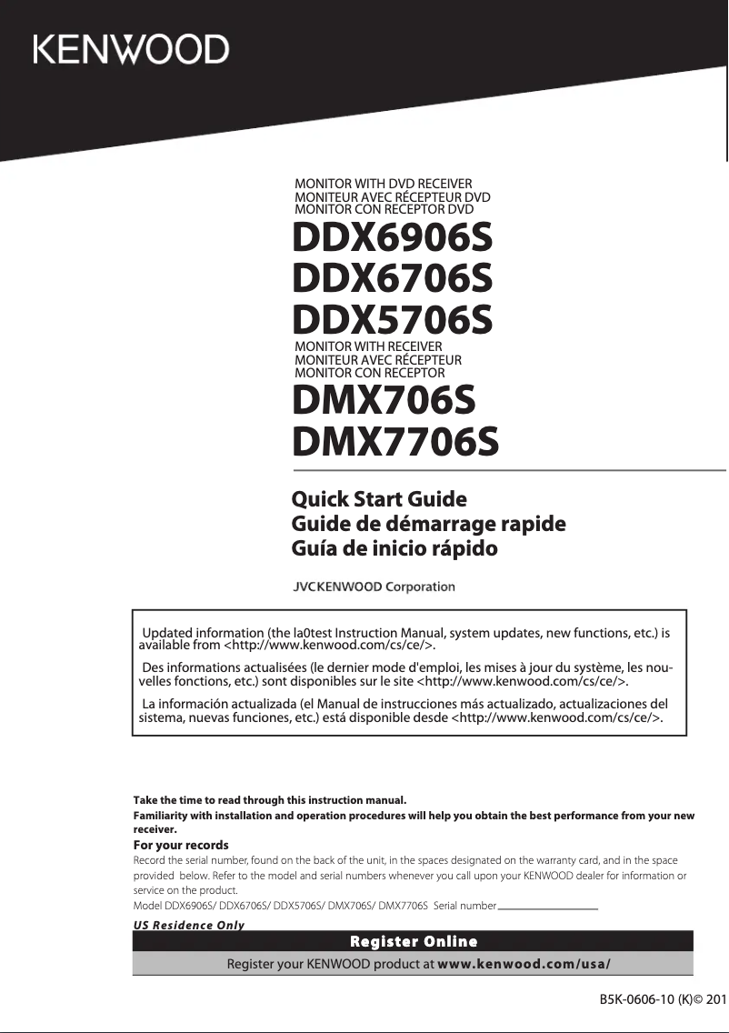Page 1 de la notice Guide de démarrage rapide Kenwood Excelon DDX6906S