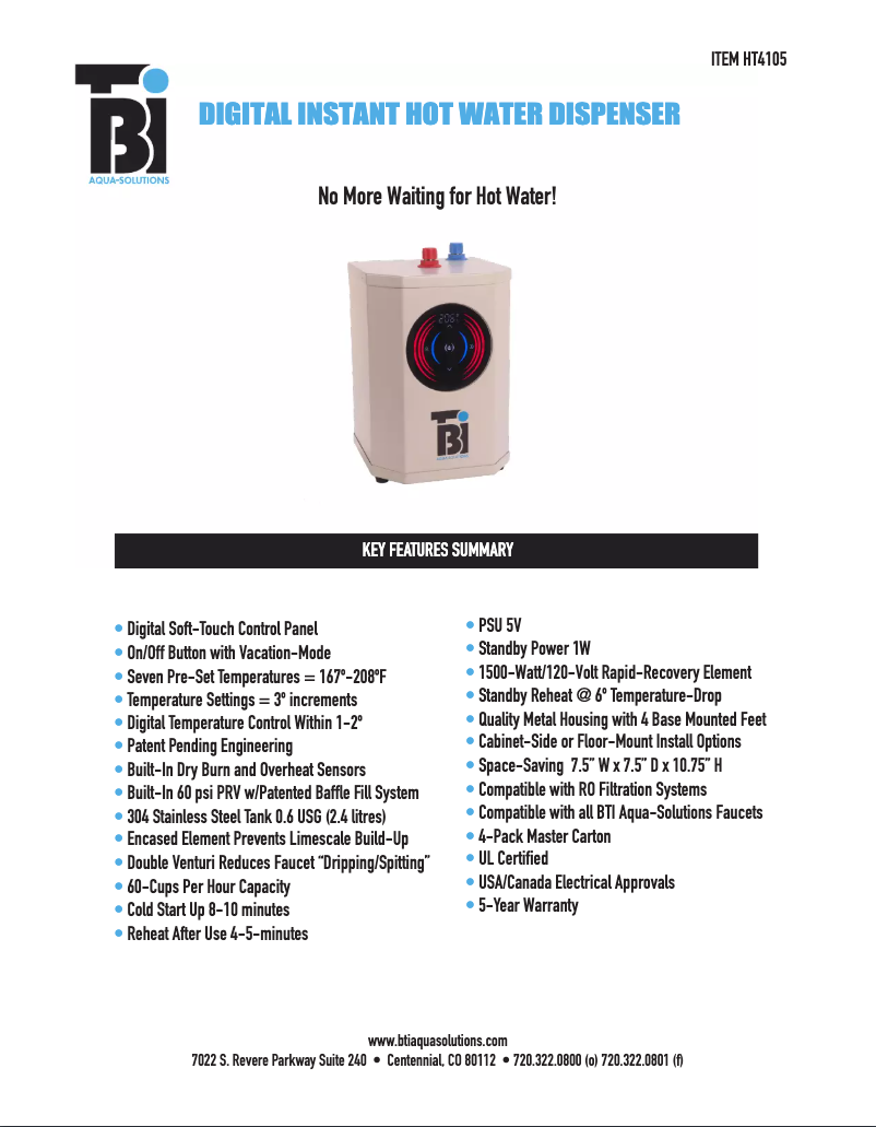 Page n°1 - Fiche technique BTI Aqua-Solutions HT4105