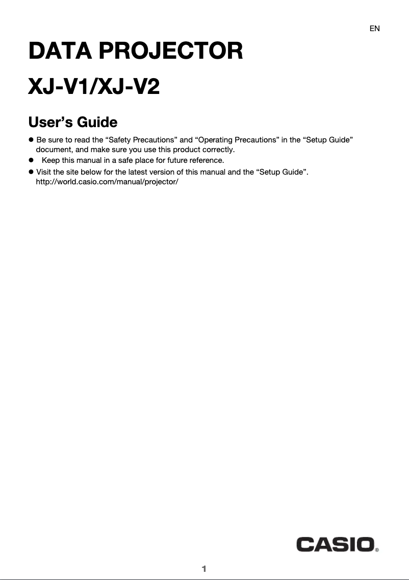 Page 1 de la notice Manuel utilisateur Casio XJ-V2-UJ