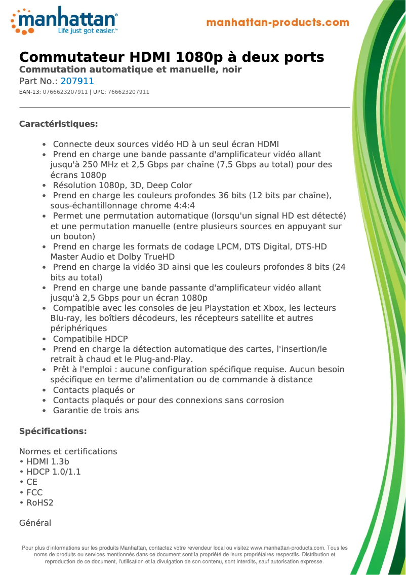 Page 1 de la notice Manuel utilisateur Manhattan 207911