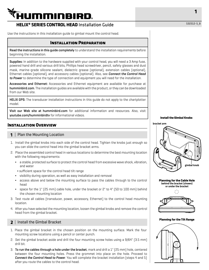 Página 1 del manual Guía de instalación Humminbird HELIX 7 CHIRP MEGA DI GPS G3 NAV+