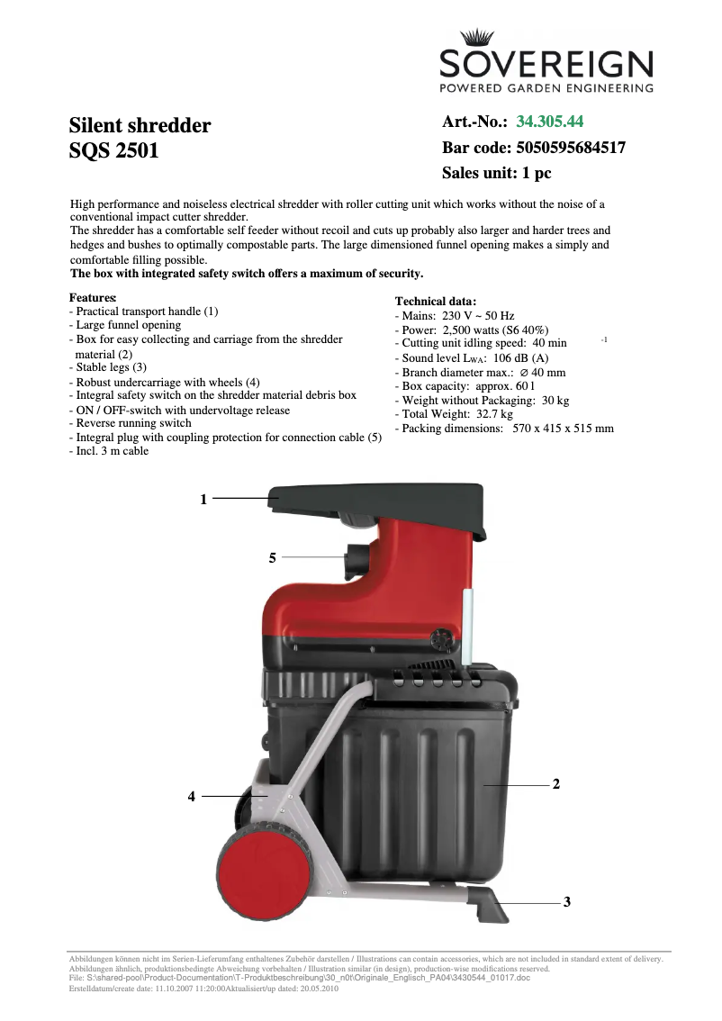 Página 1 del manual Ficha técnica Sovereign SQS 2501