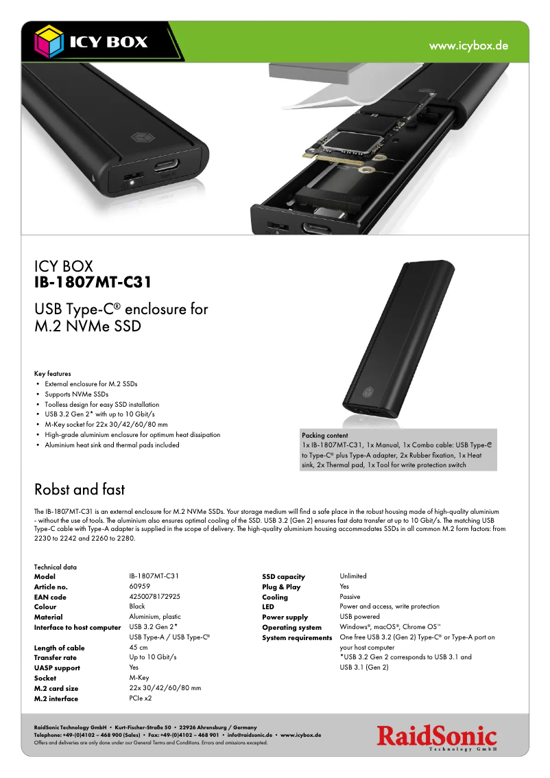 Página 1 del manual Ficha técnica Icy Box IB-1807MT-C31