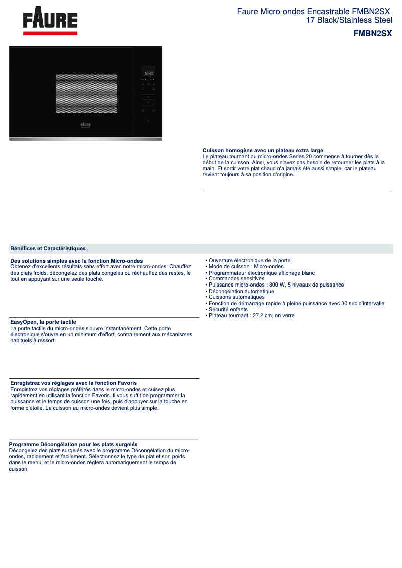 Página 1 del manual Ficha técnica Faure FMBN2SX