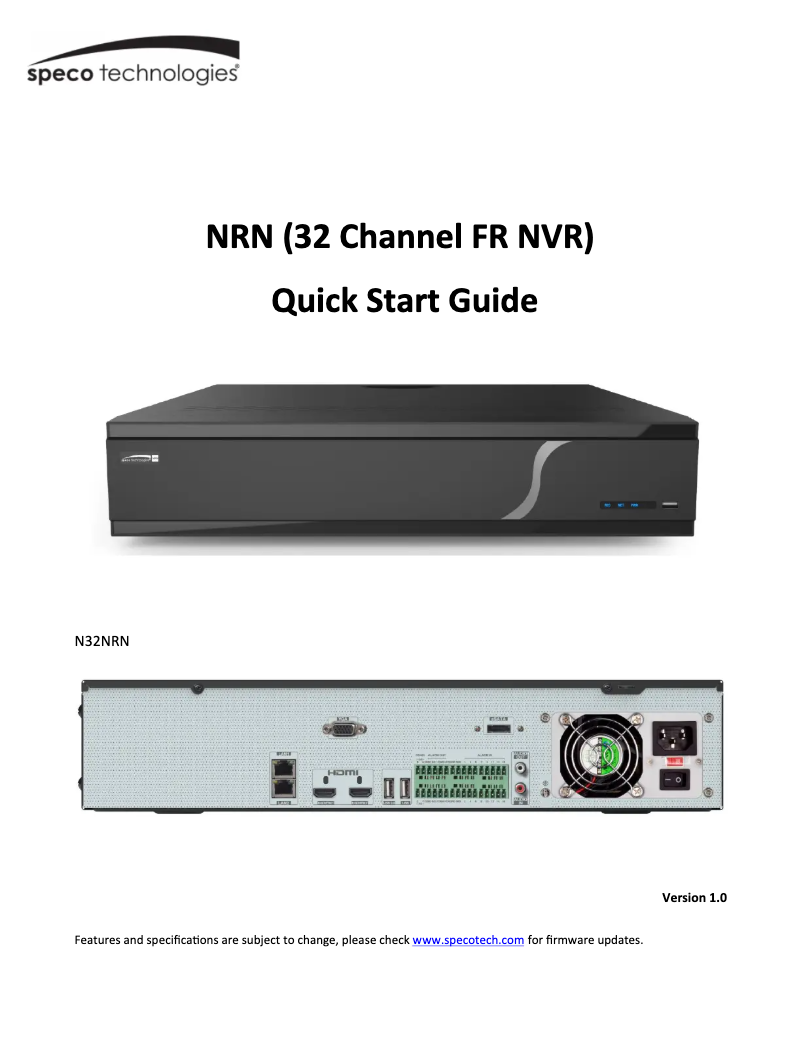 Page 1 de la notice Guide de démarrage rapide Speco Technologies N32NRN