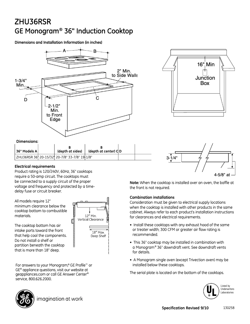 Page n°1 - Fiche technique GE ZHU36RSRSS