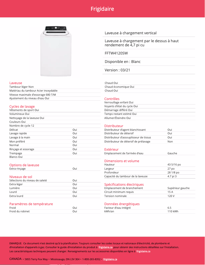 Image de la première page du manuel de l'appareil FFTW4120SW