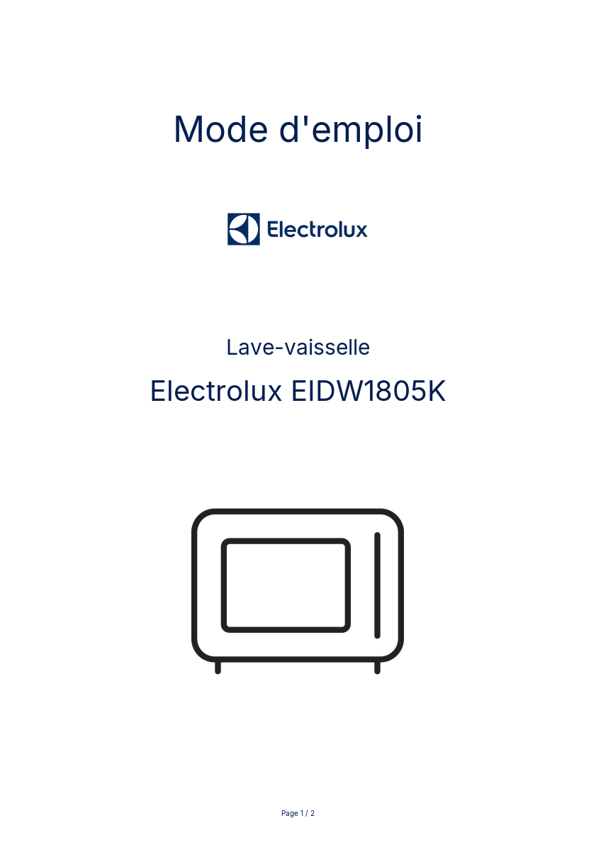 Image de la première page du manuel de l'appareil EIDW1805K