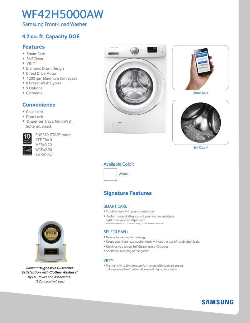 Page 1 de la notice Fiche technique Samsung WF42H5000AW