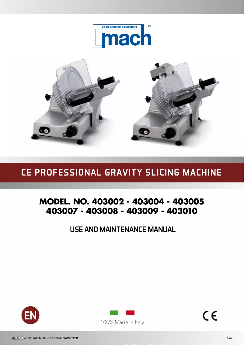Page n°1 - Manuel utilisateur Mach 403.008