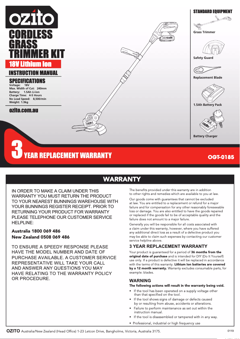 Página 1 del manual Manual de usuario Ozito OGT-0185