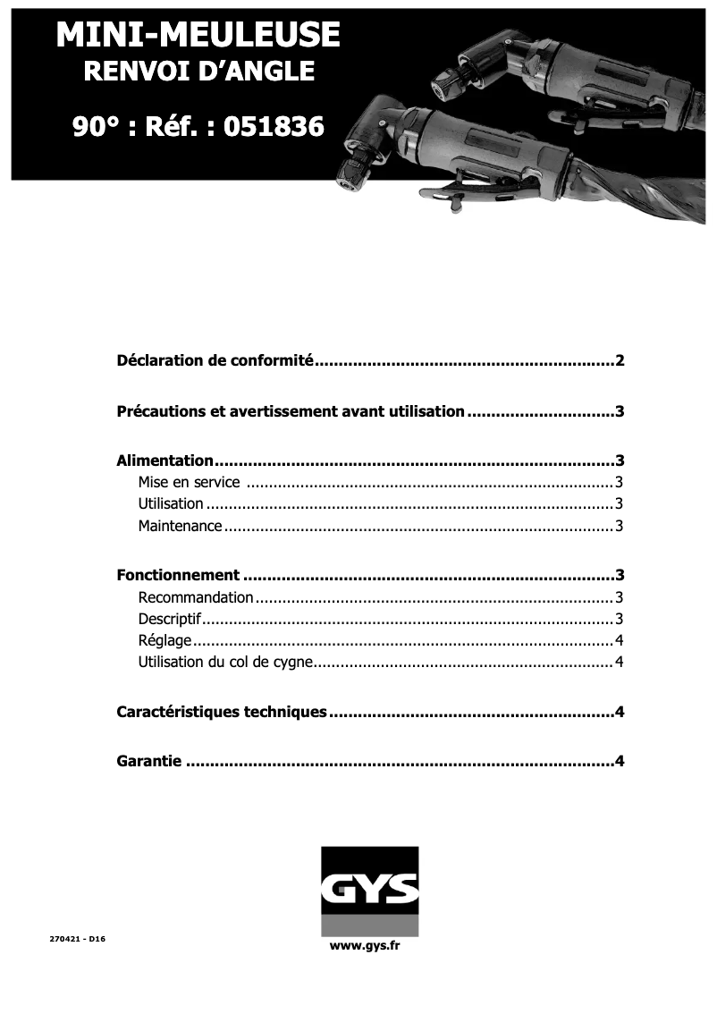 Page n°1 - Manuel utilisateur GYS 051836