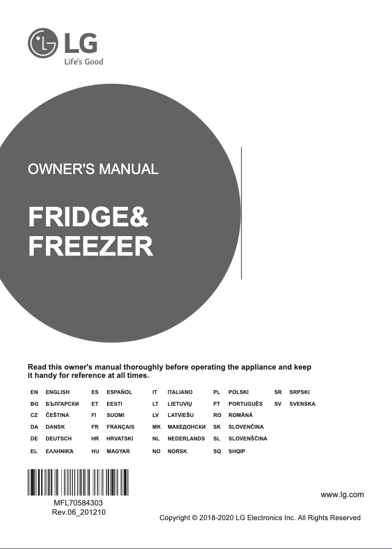 Page 1 de la notice Manuel utilisateur LG GBB72SWEFN
