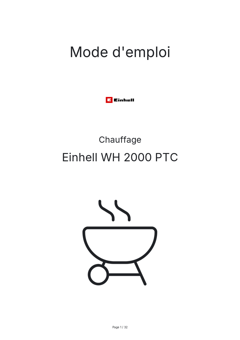 Page n°1 - Mode d'emploi Einhell WH 2000 PTC
