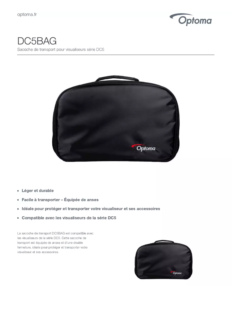 Page 1 de la notice Manuel utilisateur Optoma DC5BAG