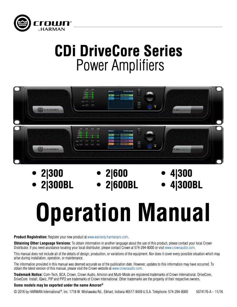 Page n°1 - Manuel utilisateur Crown CDi DriveCore CDi 2|300