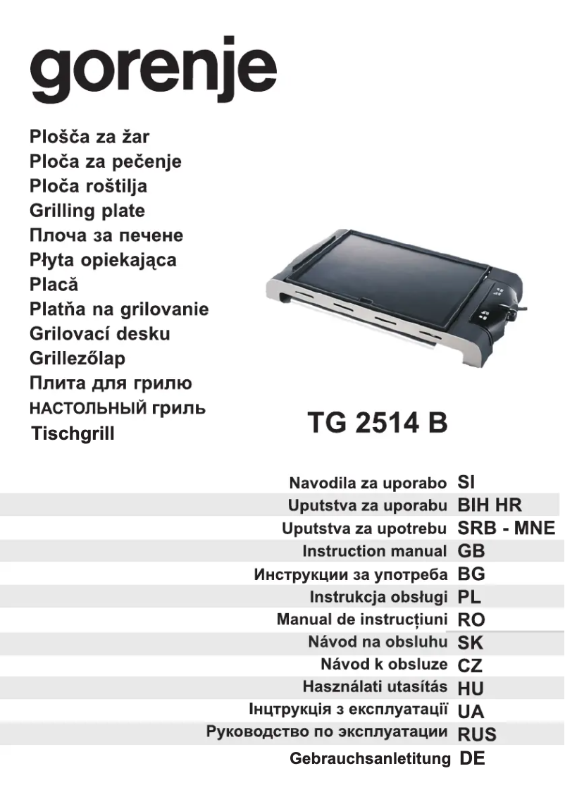 Page n°1 - Manuel utilisateur Gorenje TG2514B