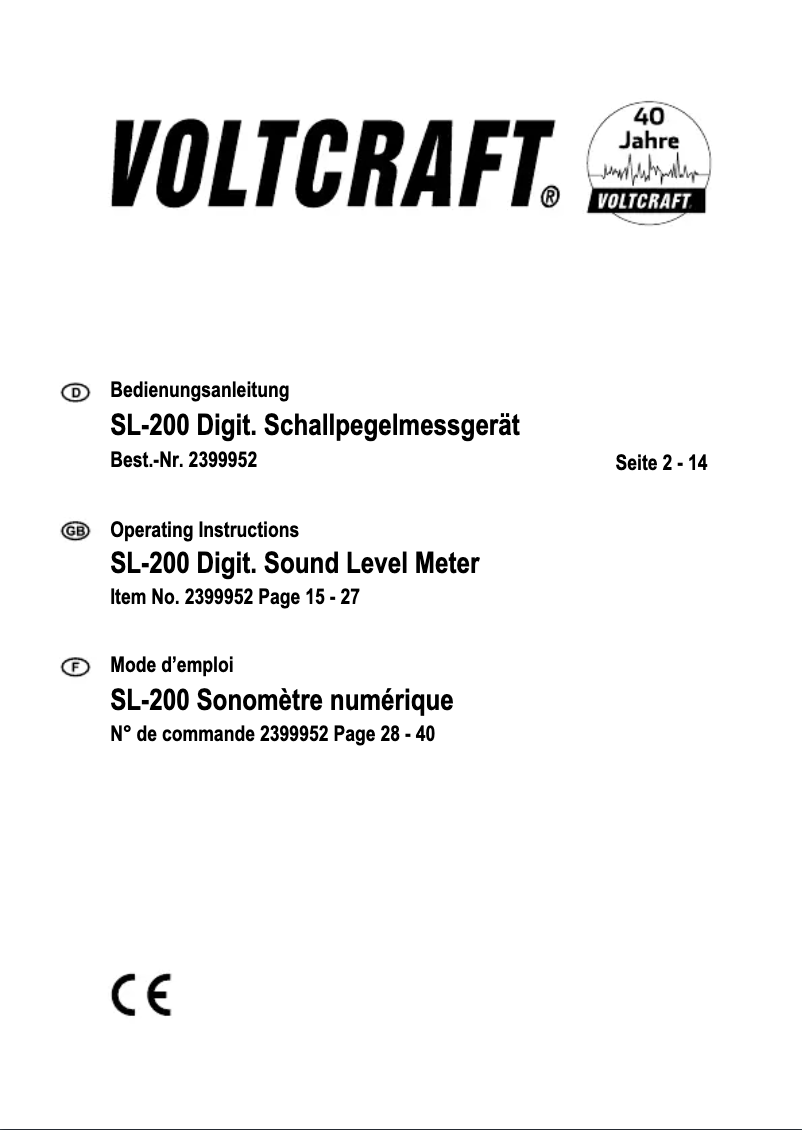 Page n°1 - Manuel utilisateur Voltcraft SL-200