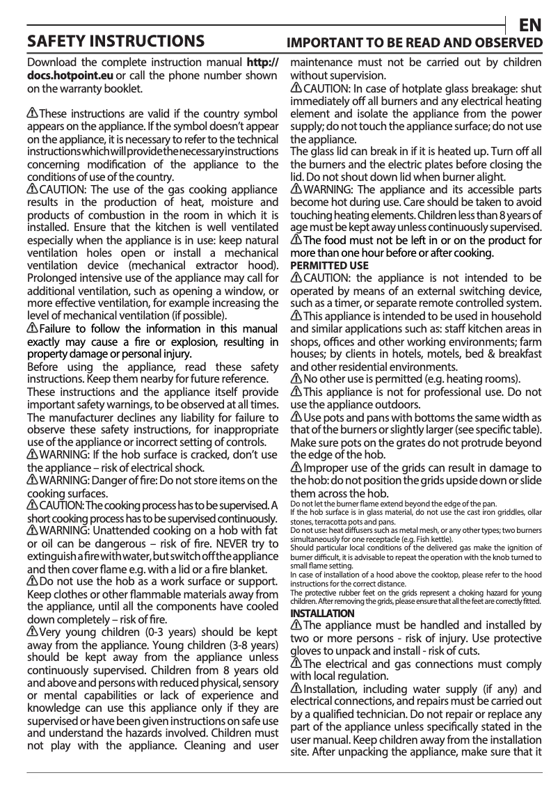 Page 1 de la notice Manuel utilisateur Hotpoint FTGHG 641 D/HA(BK)