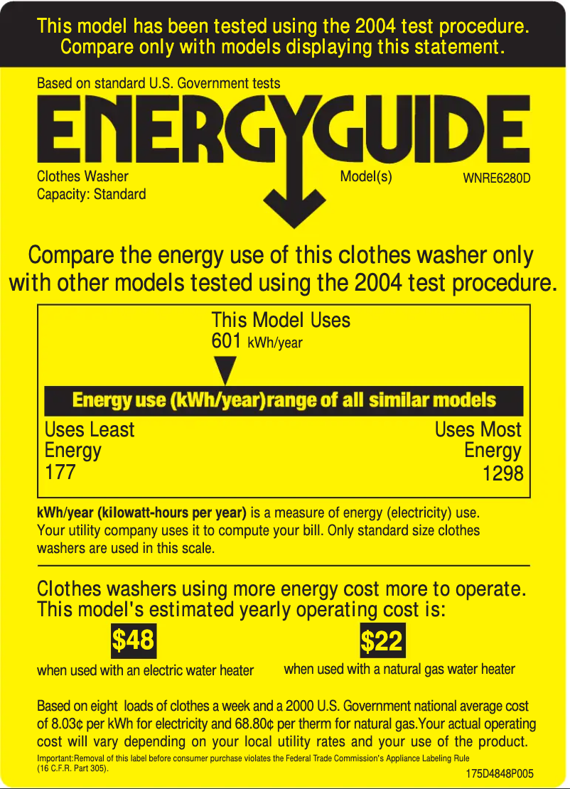 Page n°1 - Label énergétique GE WNRE6280DWW