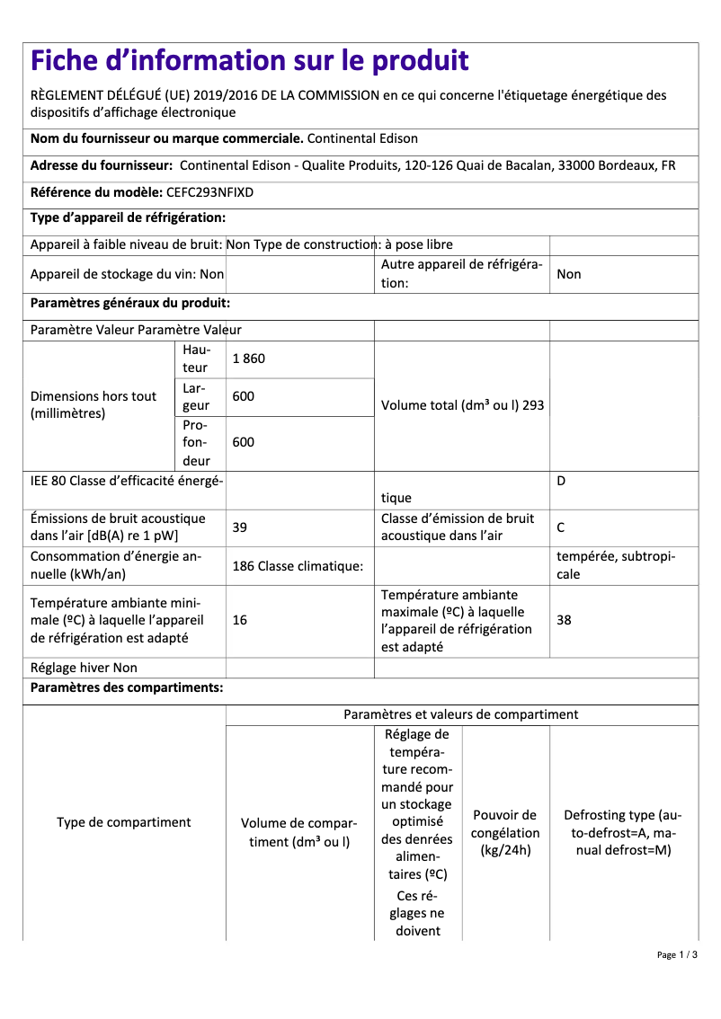 Image de la première page du manuel de l'appareil CEFC293NFIXD