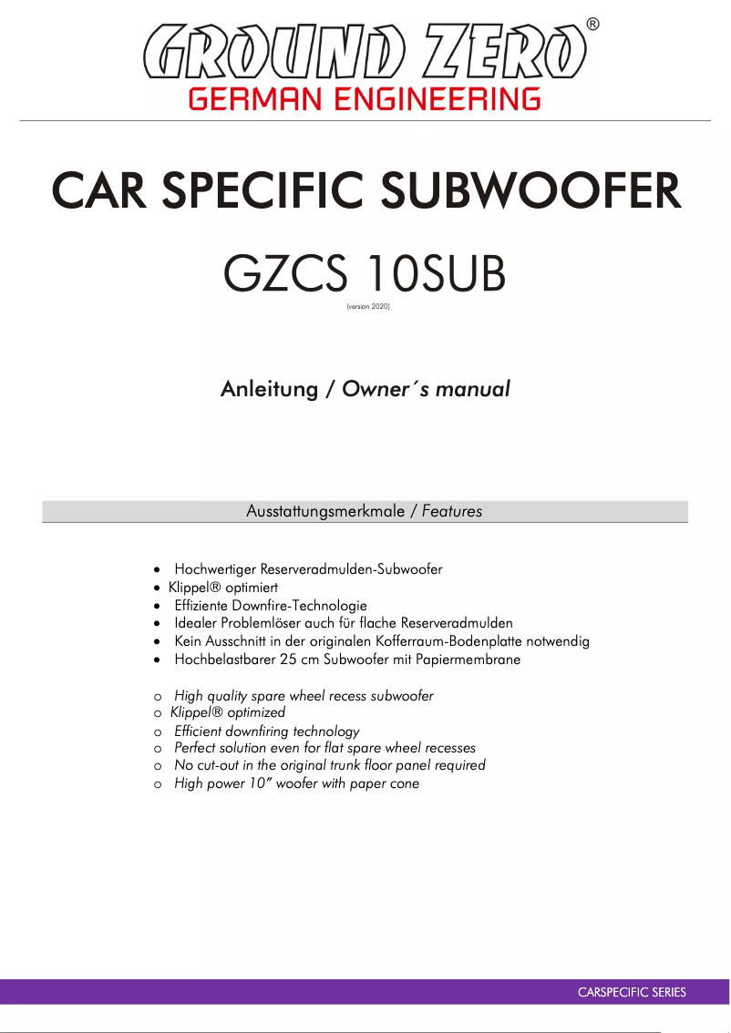 Image de la première page du manuel de l'appareil GZCS 10SUB