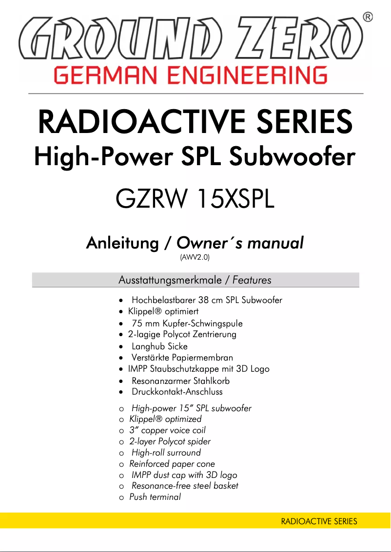 First page image of the manual for GZRW 15XSPL