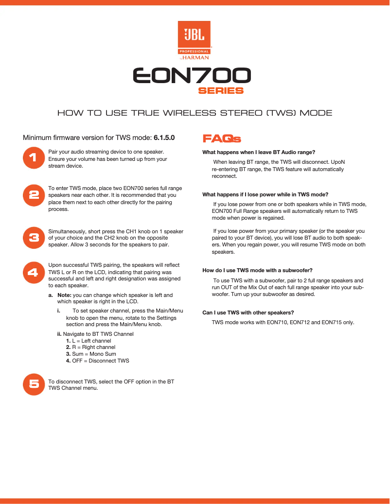 Page 1 de la notice Guide d'installation JBL EON715