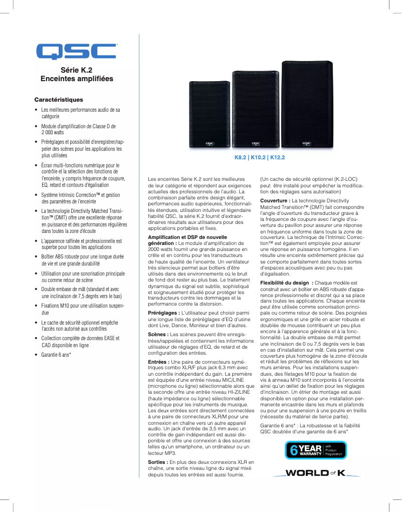 Page 1 de la notice Fiche technique QSC K10.2