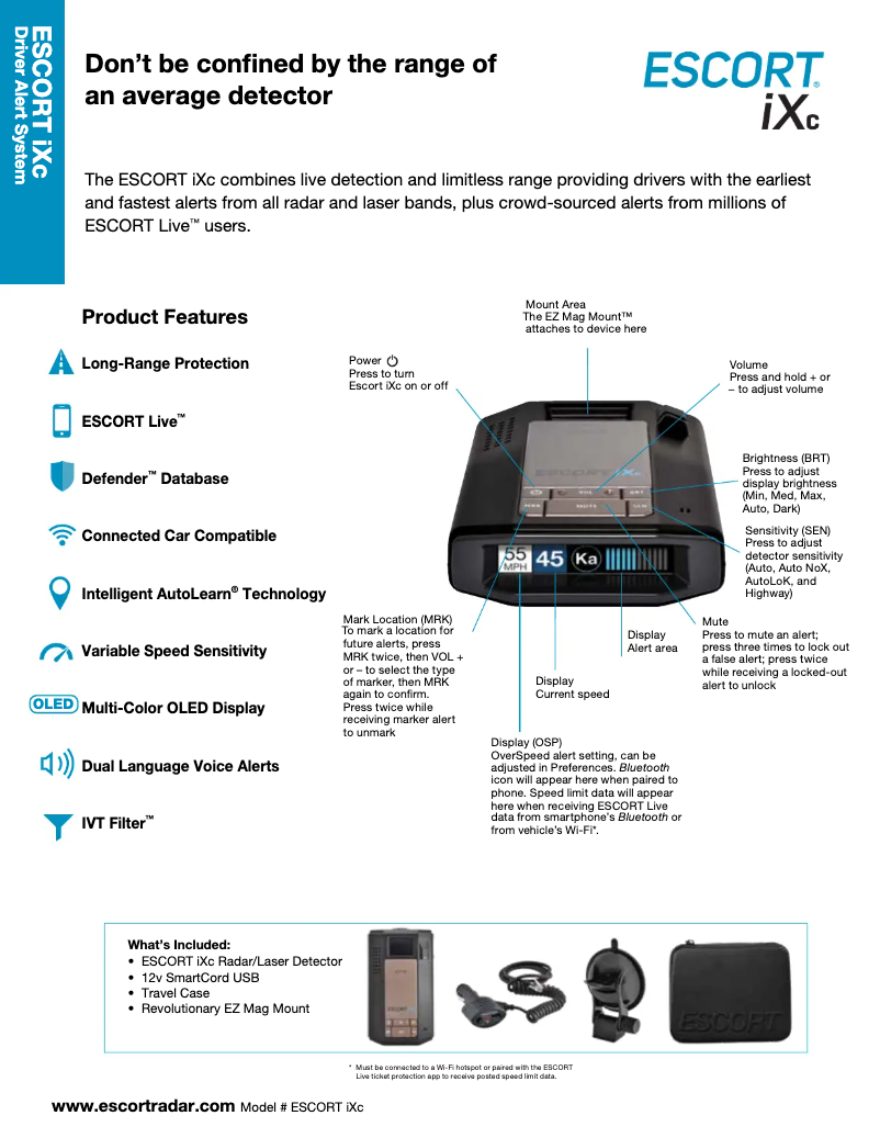 Page 1 de la notice Fiche technique Escort iXc