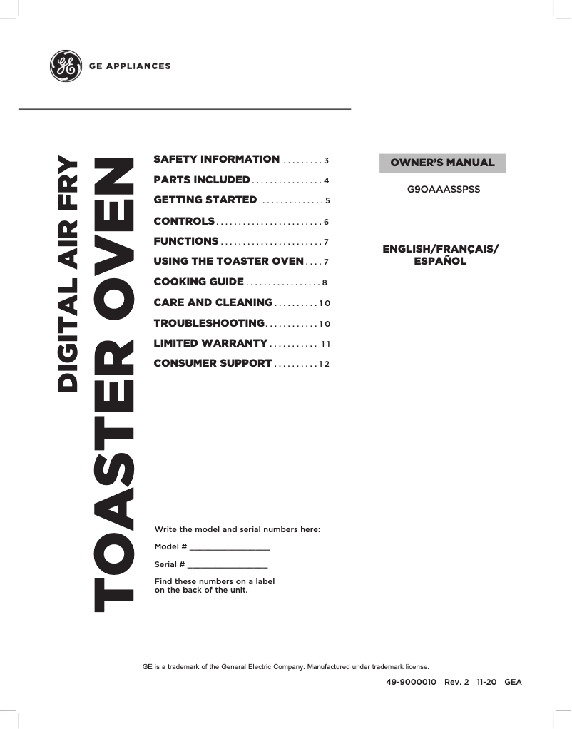 Image de la première page du manuel de l'appareil G9OAAASSPSS