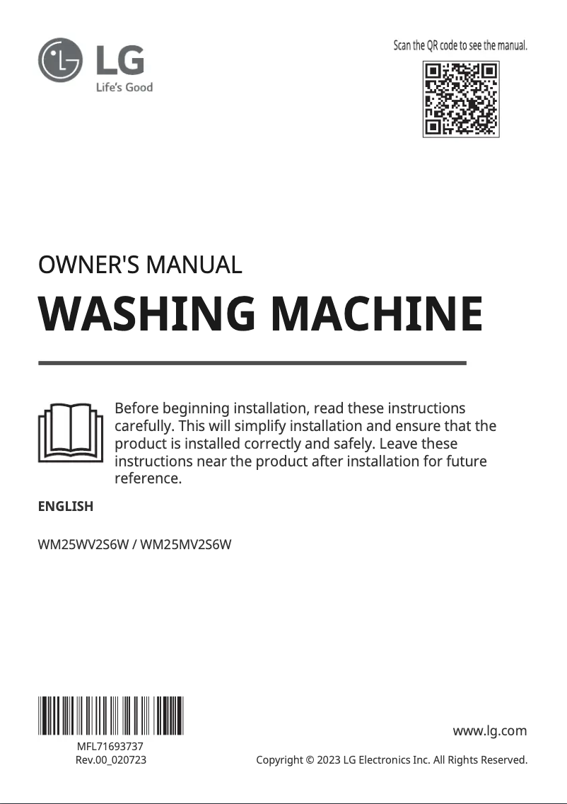 Page 1 of the manual User Manual LG WM25MV2S6W