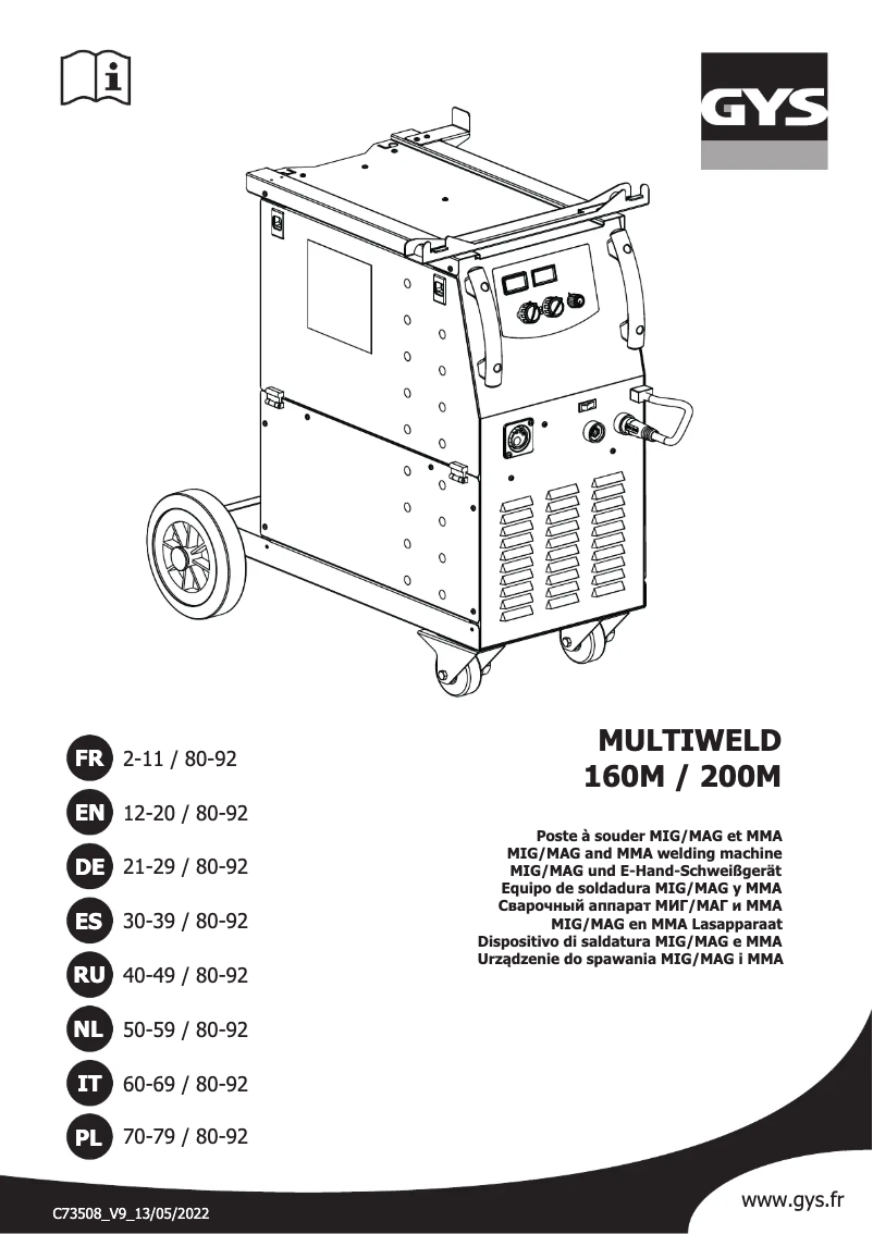 Page 1 de la notice Manuel utilisateur GYS Multiweld 160M