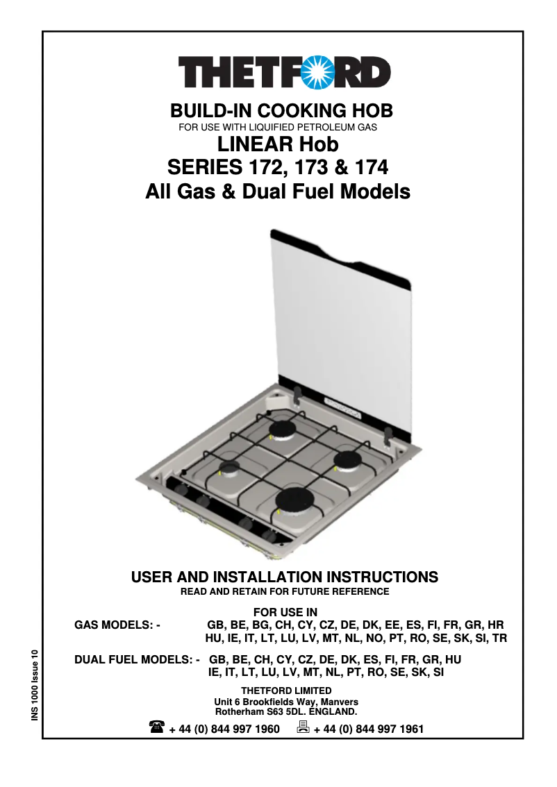 Page 1 de la notice Manuel utilisateur Thetford Linear SHB173