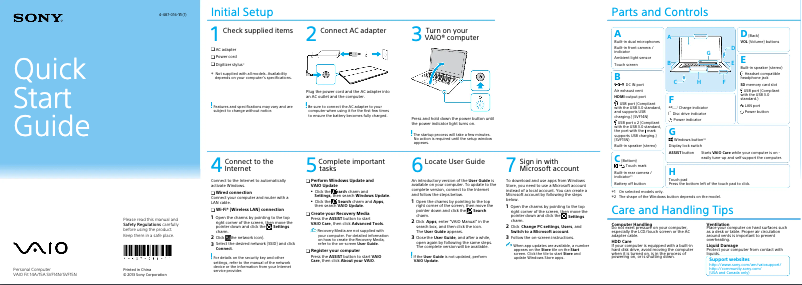 Page n°1 - Guide d'installation Sony Vaio Fit 15 SVF15N190S