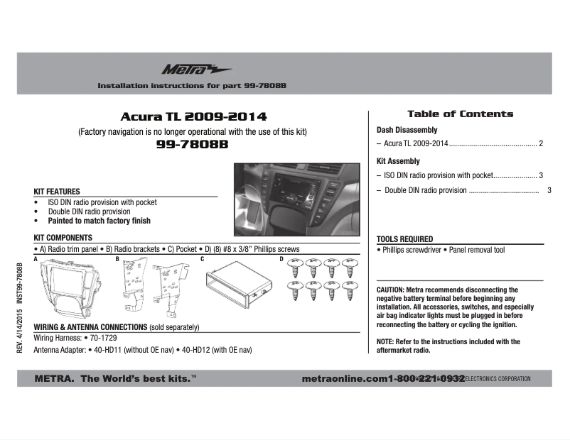 Page n°1 - Mode d'emploi Metra 99-7808B