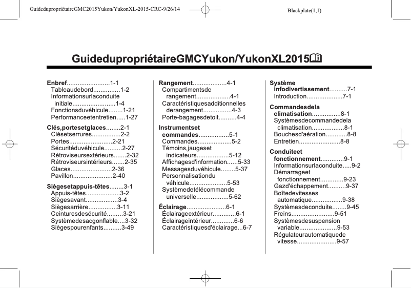 Page 1 de la notice Manuel utilisateur GMC Yukon (2015)