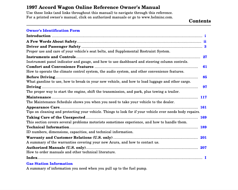 Image de la première page du manuel de l'appareil Accord (1997)