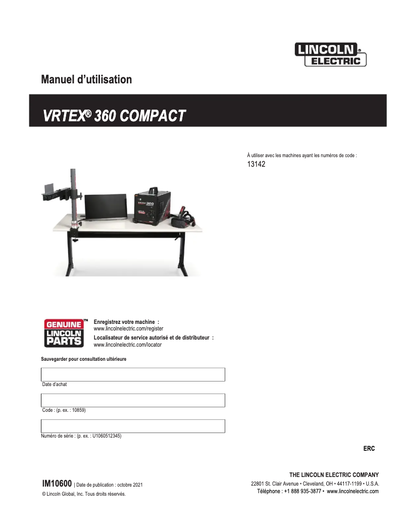 Página 1 del manual Manual de usuario Lincoln Electric VRTEX 360 Compact