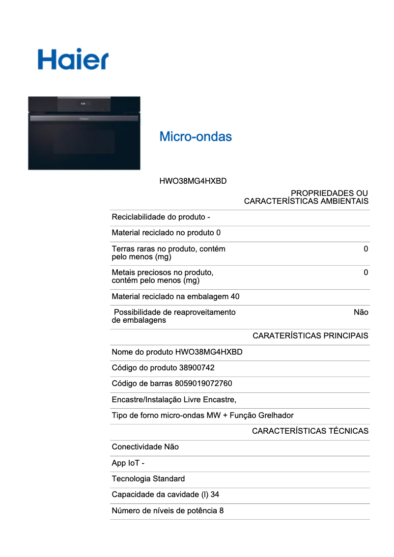 Imagen de la primera página del manual del dispositivo HWO38MG4HXBD